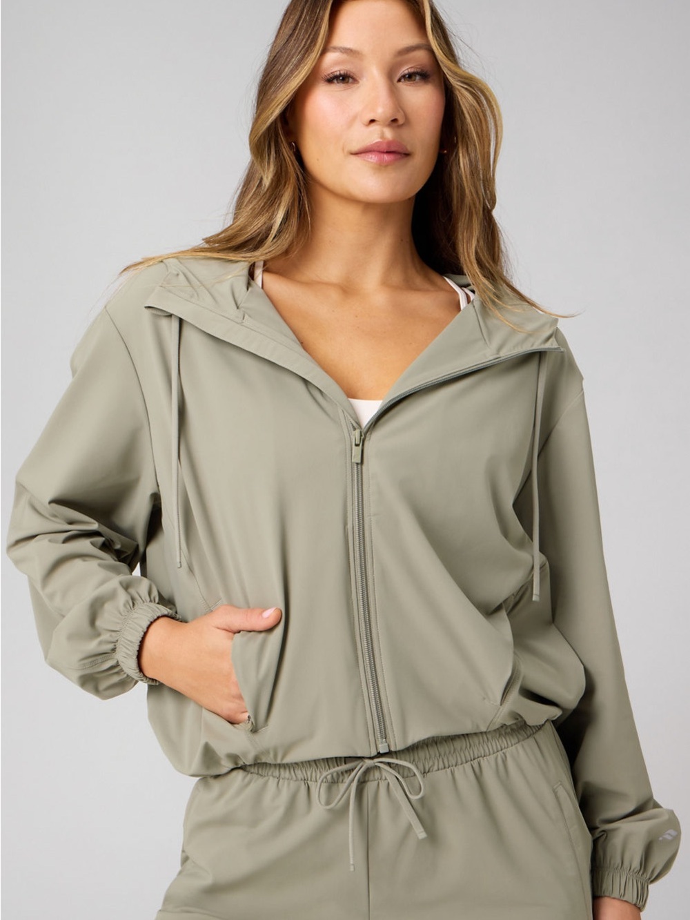 Fabletics All Day Jacket Sage Green Lightweight Zip Hoodie